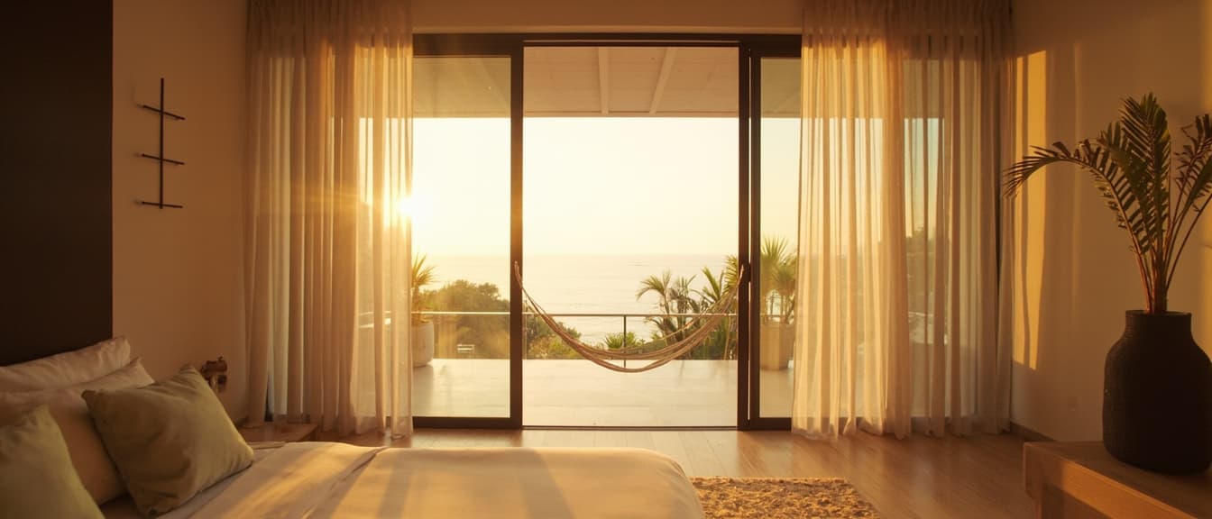 Vista desde una villa de Airbnb al atardecer